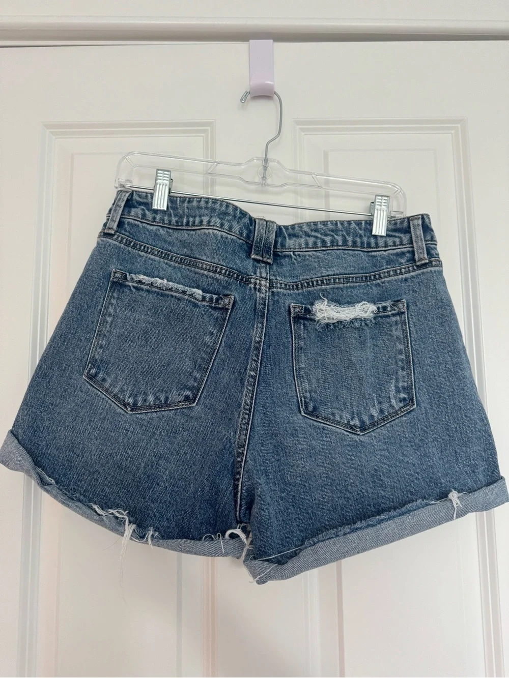 Vervet Classic High-Rise Distressed Denim Shorts - Blue size Large